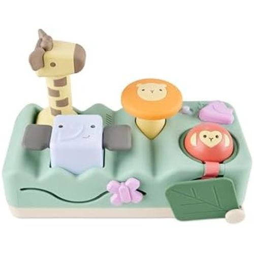 Skip Hop Tummy Time & Seated Play Cause & Effect Developmental Musical Baby Toy with 12 Animal Sounds, Lights, Music and 6 Activities, Geometric Wonders 2-in-1 Pounding Bench, Age 3m+
