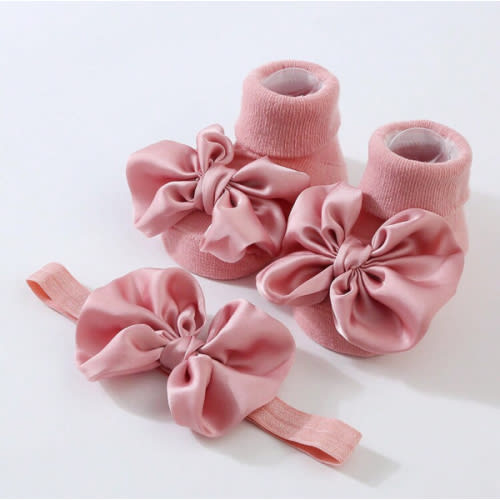 New Arrival Baby Hair Accessories Socks Set: 1pc Princess Bow Headband + 1pair Anti-Slip Floor Socks For Learning To Walk Love Valentine