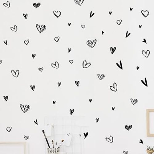 90 Pcs Black Heart Stickers Vinyl, hanlongyu 3D Heart Valentine Wall Stickers, Romantic Love Wall Decals Window Flakes Hearts Decal for Baby Bedroom Murals Removable Nursery Kids Room Decor