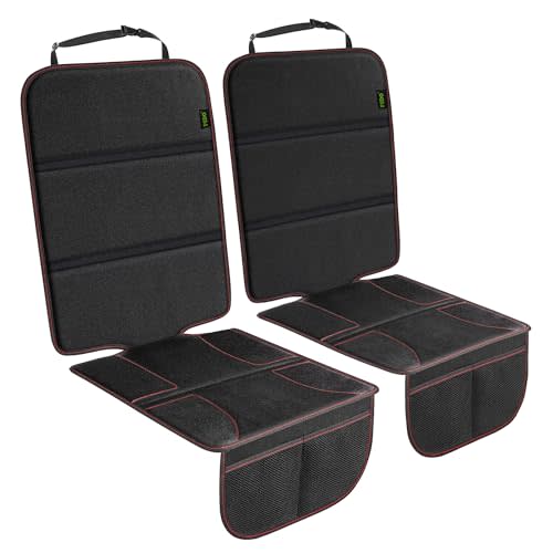PIDO Car Seat Protector for Child Car Seat, 2 Pack Carseat Protectors with Thick Padding and Non-Slip Backing, Protective Cover Mat for Vehicle Leather Upholstery (Black/Red)