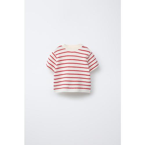 STRIPED KNIT SWEATER - Ecru / Red | ZARA United States