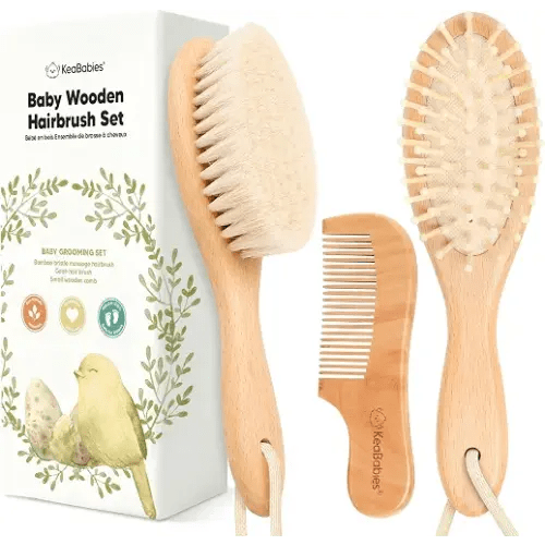 Wooden Baby Hair Brush Set for Newborns, Toddler Comb (Walnut, Regular) | Soft Goat Bristle, Baby Brush and Comb Set, Infant Grooming Kit, Cradle Cap Care, Durable & Gentle, Boy, Girl Bath Essential