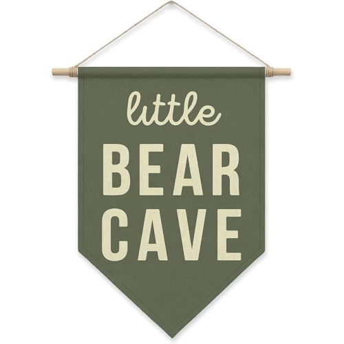 SHIEL-EVEN Little Bear Cave Poster Hanger Frame, Kids Pennant Banner Flags, Nursery Decor for Baby Boy Children, Toddler, Canvas Wall Hanging Decor for Kids Room Bedroom Playroom, Sage Green Wall Art