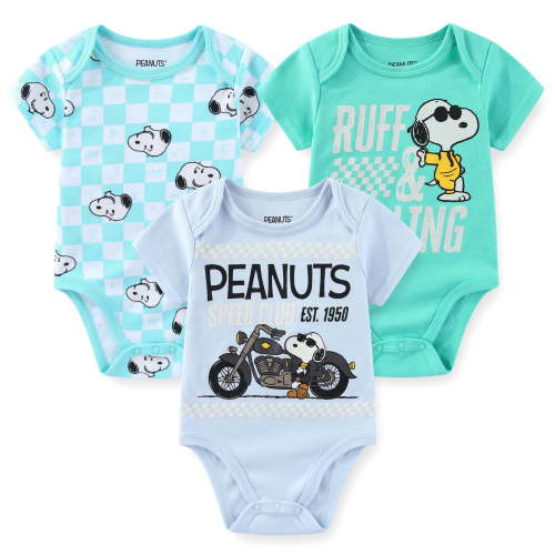 Peanuts Snoopy Bodysuit Creeper (Baby Boys), 3 Pack, Sizes 3M-12M