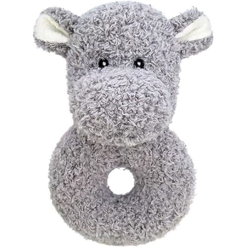 Baby Hippo Soft Rattle Toy, Plush Hippo Infant Shaker Rattle Easy-Grasp Stuffed Animal Toy, Gifts for Newborns Babies Toddlers Boys Girls, Gray, 6 Inches
