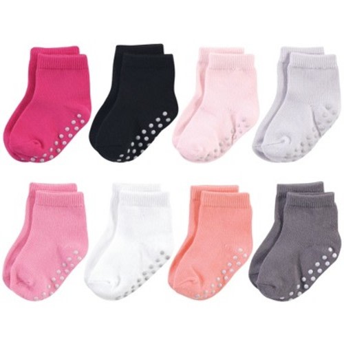 Touched by Nature Baby and Toddler Girl Organic Cotton Socks with Non-Skid Gripper for Fall Resistance, Solid Black Pink, Size: 6-12 months