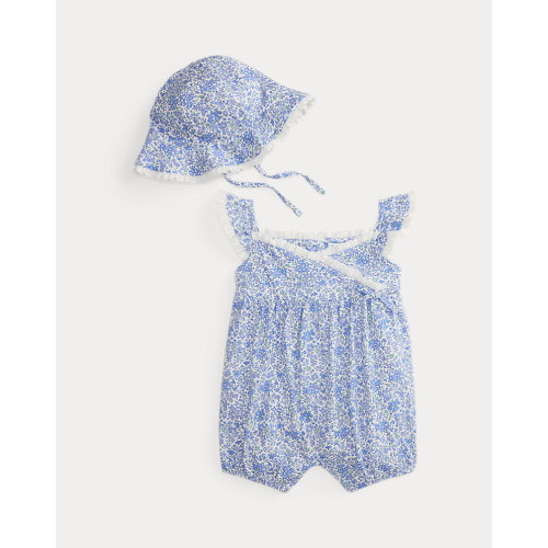 Floral Cotton Jersey Shortall & Hat Set