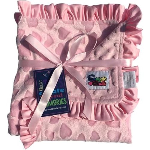 Snuggle Stuffs Baby Girls Reversible Minky Velboa Stroller Blanket (Pink Heart)