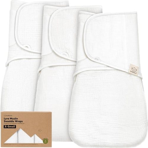 KeaBabies Muslin Baby Swaddles for Newborns – 3-Pack,100% Organic Cotton Swaddles Sleep Sack 3-6 Months, Infant, Baby Girls, Boys, Soft Breathable Summer Swaddler, Easy Quiet Closure (Soft White, L)