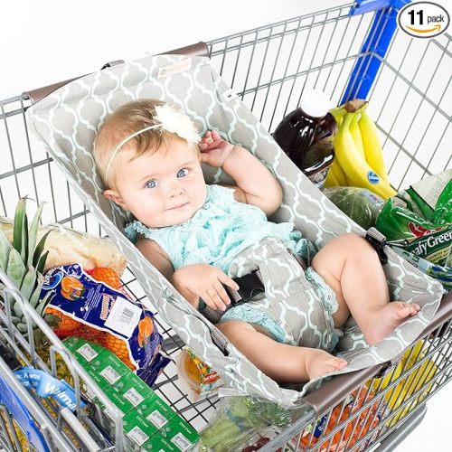 Binxy Baby Shopping Cart Hammock for Infants and Toddlers, Cart Seats for Babies, for All Car Seat Models, Grocery Cart Hammock for Baby, Capacity of up to 50 lbs, Gray and Aqua