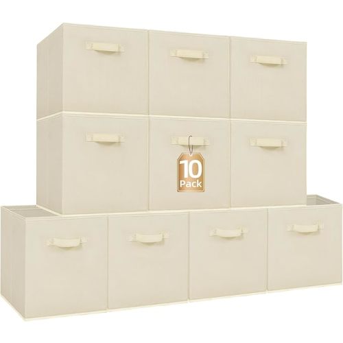 STORAGE MANIAC Storage Cubes, 13 Inch Collapsible Storage Bins with Handles, 8 Pack Fabric Foldable Bins for Organization, Durable Storage Bins for Closet, Shelves, Offices, Toys, 8-Pack Beige