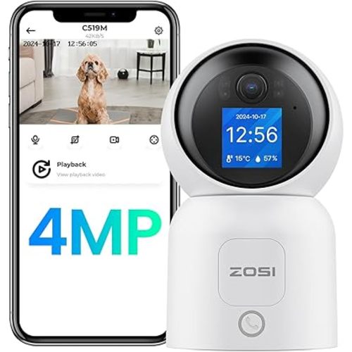 ZOSI 2.5K Indoor Pan-Tilt WiFi Security Camera, 2-Way Video Call, Human Detection, 360° Coverage, Plug in 2.4G/5G Dual-Band Home Cam, 4MP Smart Elderly/Baby/Pet Monitor, Cloud/Memory Card Storage