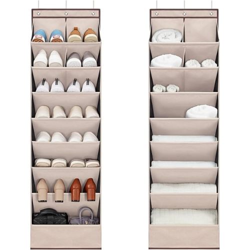 2 Pack Shoe Organizer with 6 Extra Large Pockets and 4 Large Pocket, Over the Door Sturdy Closet Storage Rack, Hanging Shoe Organizer for Shoes, Sneakers, Beige