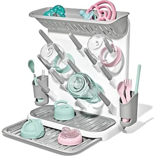 OXO Tot Expandable Baby Bottle Drying Rack, Space-Saving | Expandable Drying Rack For Baby Bottles, Saves Counter Space, Fits Newborn And Breastfeeding Accessories, Drip Tray Included