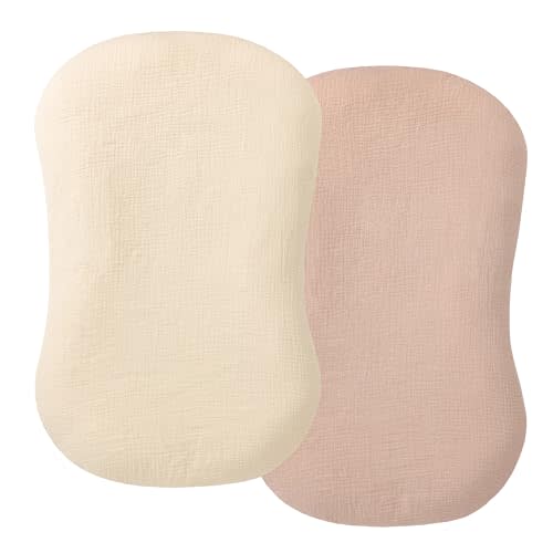Deppon Muslin Baby Lounger Cover 2 Pack, Organic Cotton Removable Slipcover for Newborn Lounger, Soft and Breathable Infant Lounger Cover for Boys Girls, Beige & Blush