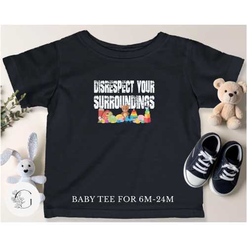 Emo Baby Tshirt | Disrespect Your Surroundings Emo Punk Rock Infant tee | Colorful animal characters, playful kids design