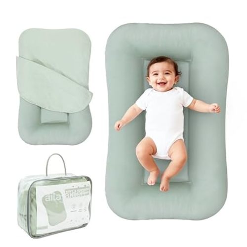 Aila + Aiden Baby Lounger | Organic Cotton Infant Lounger | Adjustable & Portable Floor Lounger | Supervised Use | Soft, Breathable, Washable Cover - Snuggle Collection - (Sage)