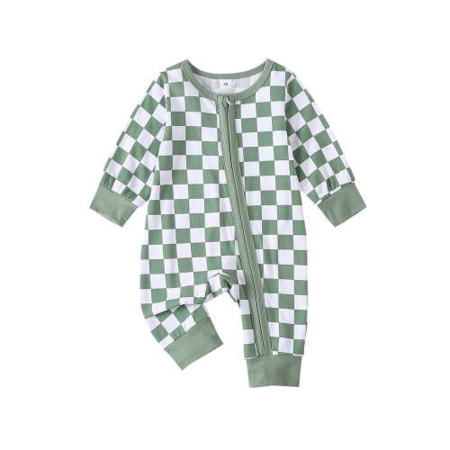 Bagilaanoe Newborn Baby Girl Boy Fall Pajamas Checkerboard Print Long Sleeve Jumpsuits 3M 6M 9M 12M Infant Zipper One Piece Rompers