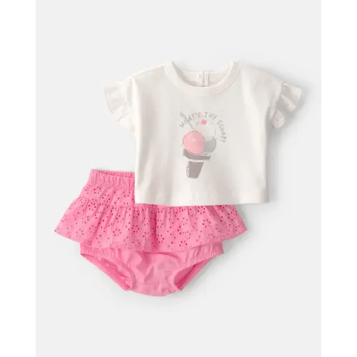 Baby Girl 2-Piece Ice Cream Top & Short Set - Pink | Carter's