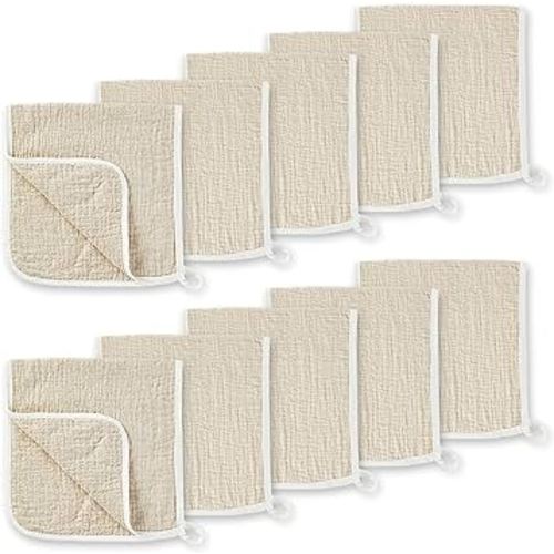 CottCare 10 Pack Muslin Burp Cloths for Unisex Baby 100% Cotton Large 20''X10'' Thicken Super Soft and Absorbent (Apricot White)
