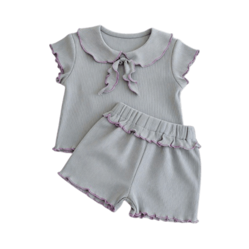 Blue-Lilac Ruffle-Collar Baby Outfit Set | Petit Hollow
