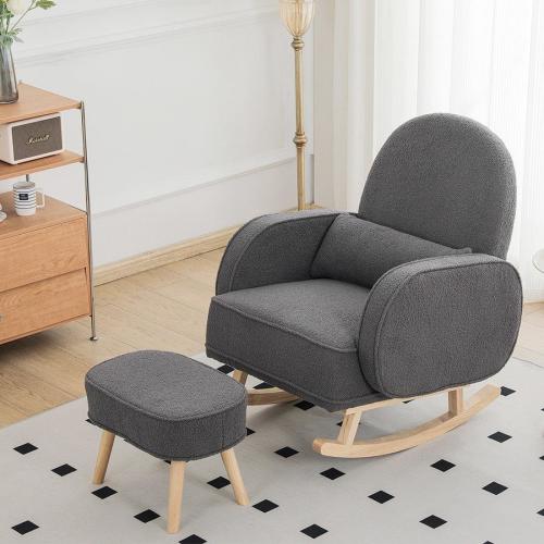 Levede Rocking Chair Armchair Lounge Sofa with Ottoman Footstool Grey/Beige - Grey