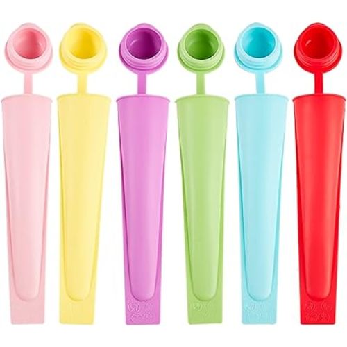 6 Pcs Popsicles Molds, Silicone Ice Pop Molds for Kids, Reusable Freezer Pop Tubes, Multi-Color Ice Pop Mold, Frozen Ice Popsicle Maker with Iid