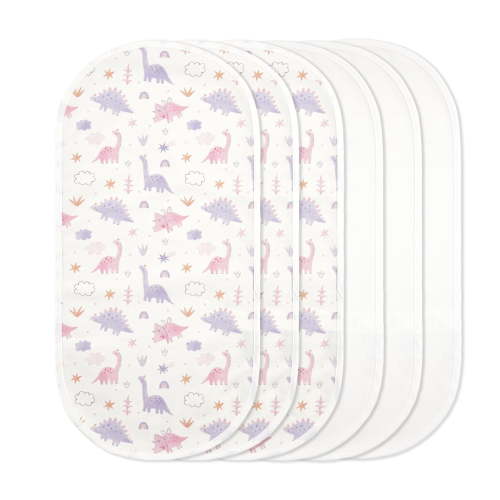 Tillyou 6 Pack Waterproof Changing Pad Liners 100% Cotton Reusable Cloth Diaper Changing Pads, Dinosaur