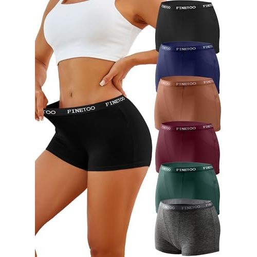 FINETOO Womens Cotton Boy Shorts Underwear Full Coverage Soft Boxer Briefs High Waisted Panties for Lady Girls 6 Pack