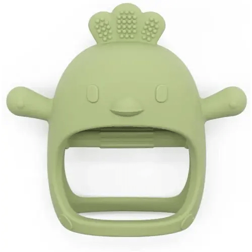 Chick Shape Baby Teething Toys, Never Drop Hand Wrist Teether, Baby Chew Toys for Sucking Needs, Food-Grade Silicone Baby Mitten Teether for Soothing Teething Pain Relief, Easy to Grip(Olive Green)