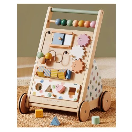 Tiny Land Wooden Baby Walker, Adjustable Speed Baby Push Walker for Boys and Girls, Montessori Activity Center Push Toy for Kids Development (Morandi)