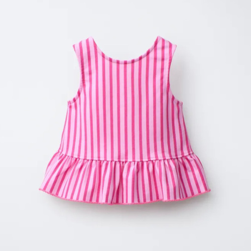 STRIPED PEPLUM T-SHIRT WITH CONTRASTING PIQUET - Fuchsia | ZARA United States