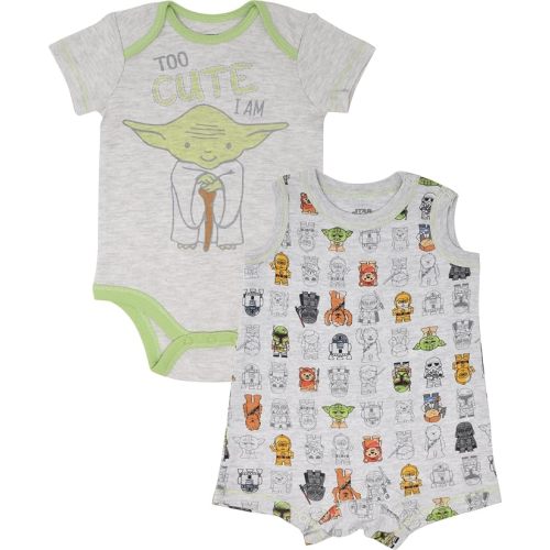 STAR WARS Yoda Infant Baby Boys Bodysuit & Sleeveless Romper Clothing Set