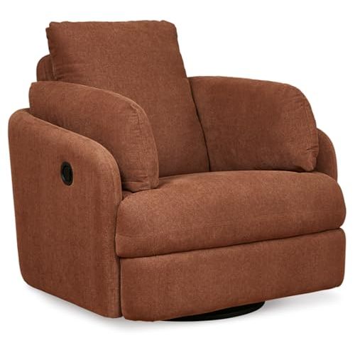 Signature Design by Ashley Modmax Contemporary Press-Back Swivel Glider Rocker Recliner with Machine Washable Cover, Hidden Storage Compartments and 2 Bolster Pillows, Orange