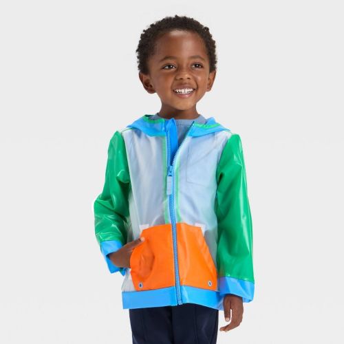 Toddler Boys' Colorblock Clear Rain Jacket - Cat & Jack™ Green/Blue/Orange