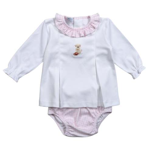 BSB-232 Pink Baseball Hand Embroidered Pima Bloomers set