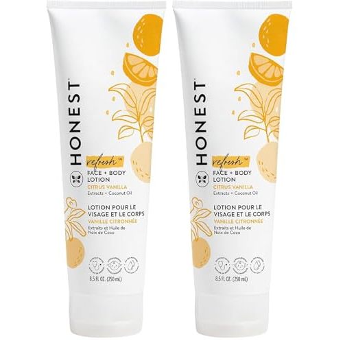 The Honest Company Hydrating Face and Body Lotion,Fast Absorbing,Naturally Derived Hypoallergenic,Citrus Vanilla Refresh,8.5 fl oz,(Pack of 2)