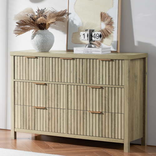OAKHAM 7 Drawer Dresser, Fluted Wide Chest of Drawers for Bedroom Living Room, Sunwashed Ash Oak