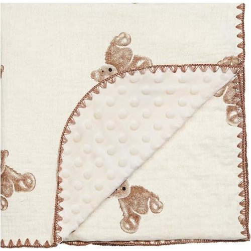 Baby Blanket Double Layer Cotton 40 x 40 Soft Receiving Blanket with Pattern Machine Washable Brown Bear