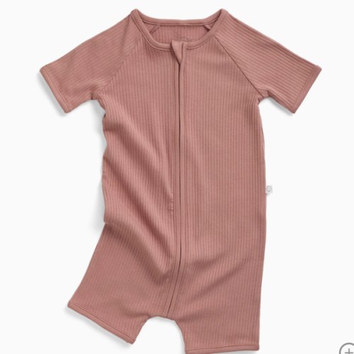 Ribbed Zip Summer Sleepsuit - Ribbed Rose / 9 - 12 M