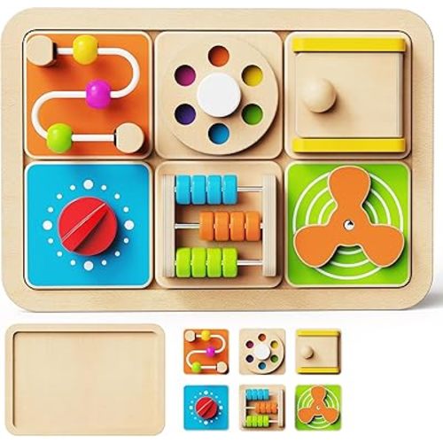 Baby Busy Board for 12 Months, Montessori Toys for Travel, 1 2 Year Old Boys and Girls Birthday Gifts