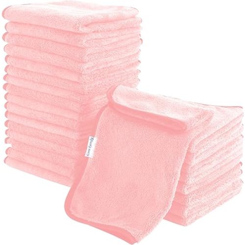 Cosy Family 24 Pack Soft Washcloths Set - 12 x 12 inches, Quick Drying - Highly Absorbent Coral Velvet Fingertip Towel Bathroom Wash Clothes for Bath, Spa, Facial, Kitchen - Pink
