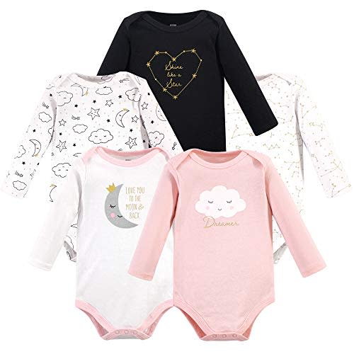 Hudson Baby baby-girls Cotton Long-sleeve Bodysuits 5-pack