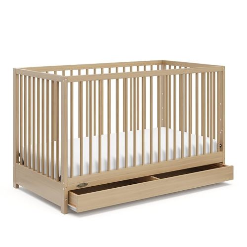 Graco Teddi 5-in-1 Convertible Crib with Drawer – GREENGUARD Gold Certified, Full-Size Nursery Storage Drawer, Baby Crib Converts to Toddler Bed, Daybed and Full-Size Bed (Driftwood)