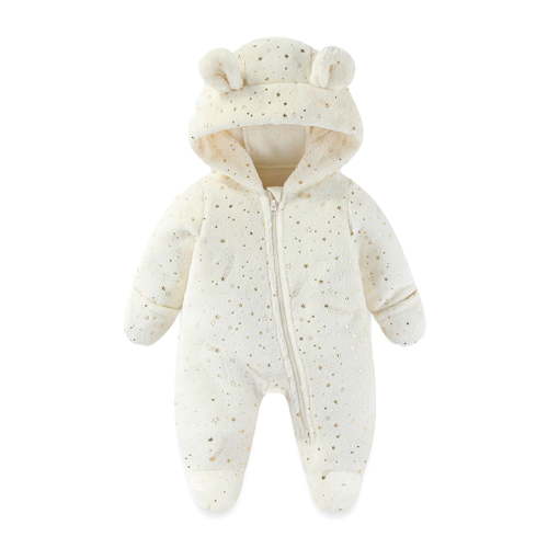 PIOMLL Girl'S Bodysuits Thermal Snowsuit Baby Insulated Hood Warm Padded Romper White Kids Romper 0-3 Months
