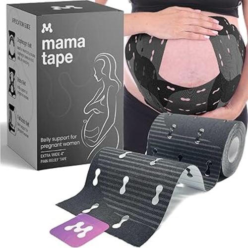 Mama Tape Pregnancy Belly Support | Pelvic and Back Pain Relief | Extra Wide 4" x 16.4' Roll of Kinesiology Tape for Pregnant Skin | Maternity Belly Support | Pregnancy Must Have | Gift for Women