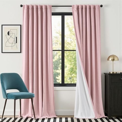 96 Inch Blackout Curtains for Bedroom Pink Linen Texture Drapes with 100% Blackout Lining Thermal Insulated Noise Reducing Drapes 2 Panels Home Decor Living Room Nursery Curtains Kids Room Back Tab