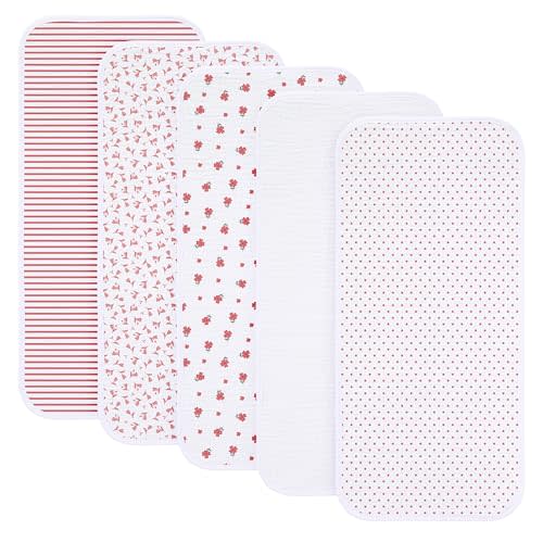 sleepyturtle Pack of 5,Muslin Baby Burp Cloths,Soft and Absorbent,Unisex,Easy to Use (Pink-fd)