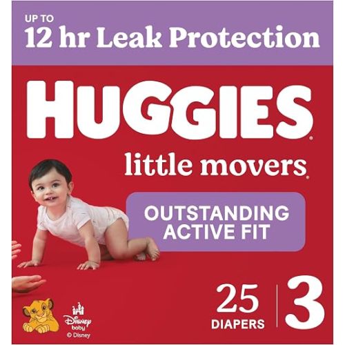 Huggies Size 3 Diapers, Little Movers Baby Diapers, Size 3 (16-28 lbs), 25 Count, Packaging May Vary
