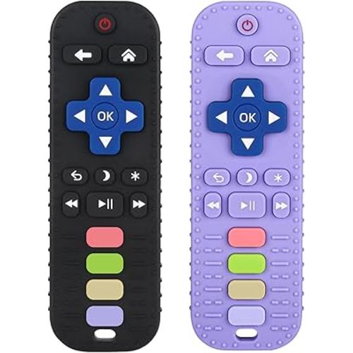 Chuya Baby Remote Control Teether Toy Chew Toy for Babies 3-24 Months Teething Relief Baby Toys for Infants Black+Purple